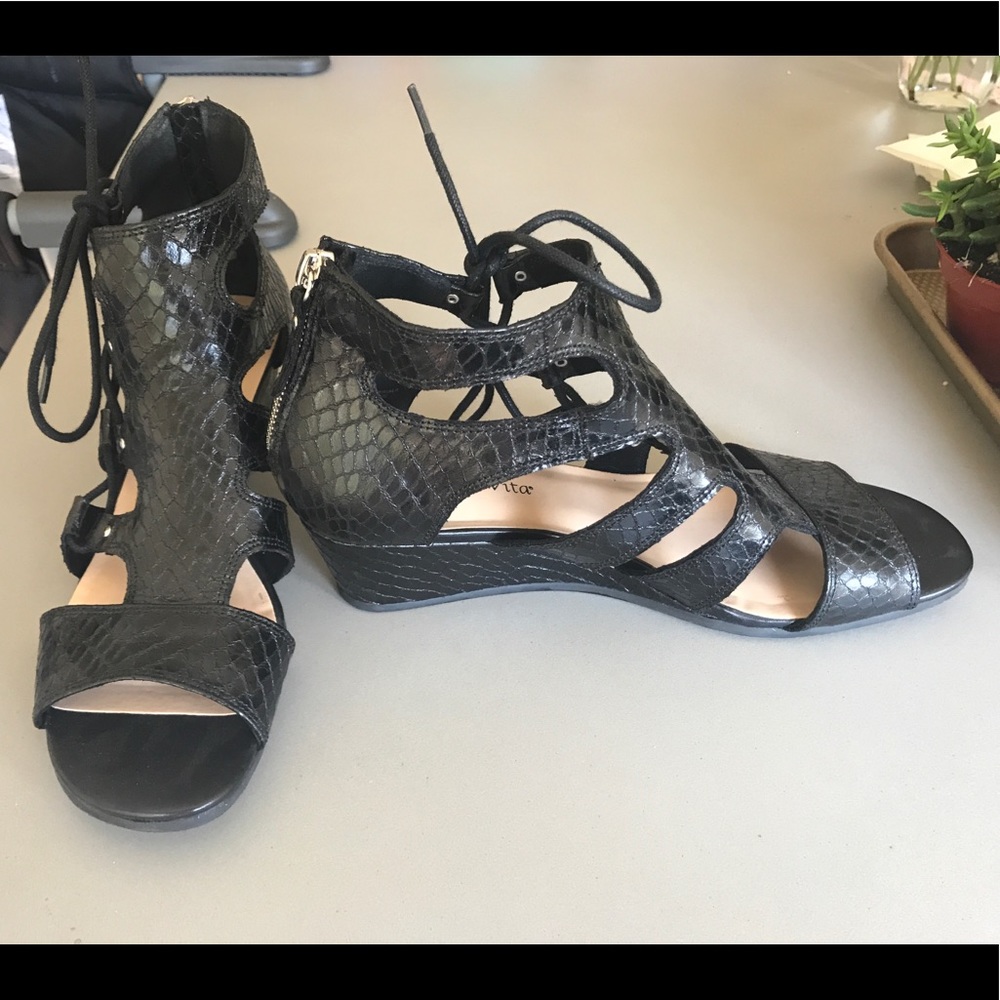 Black faux Croc Gladiator sandals